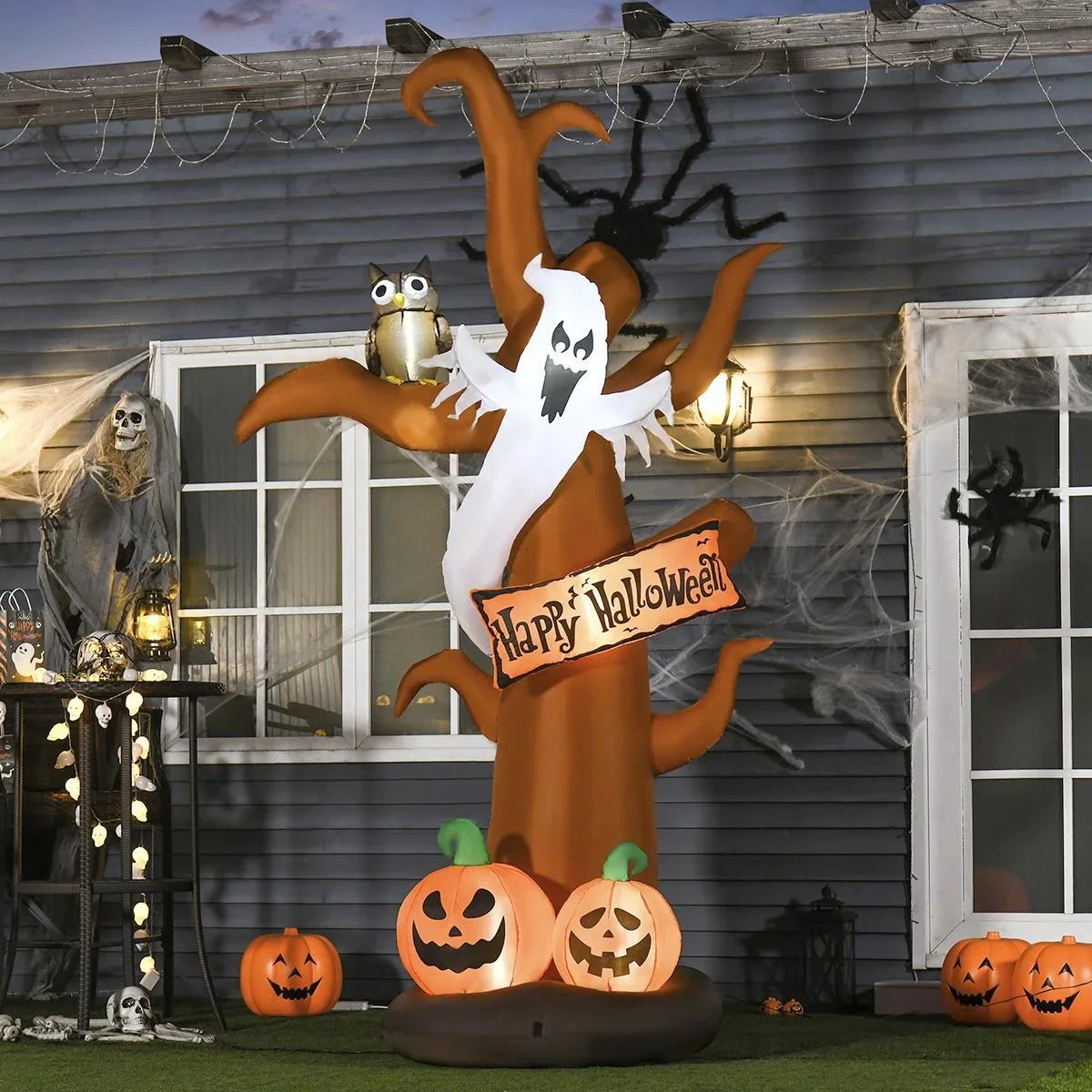 Aufblasbarer Halloween Baum Kürbis Deko Figur Luftfigur mit LED Beleuchtung Polyester Braun 156 x 107 x 274 cm - 2