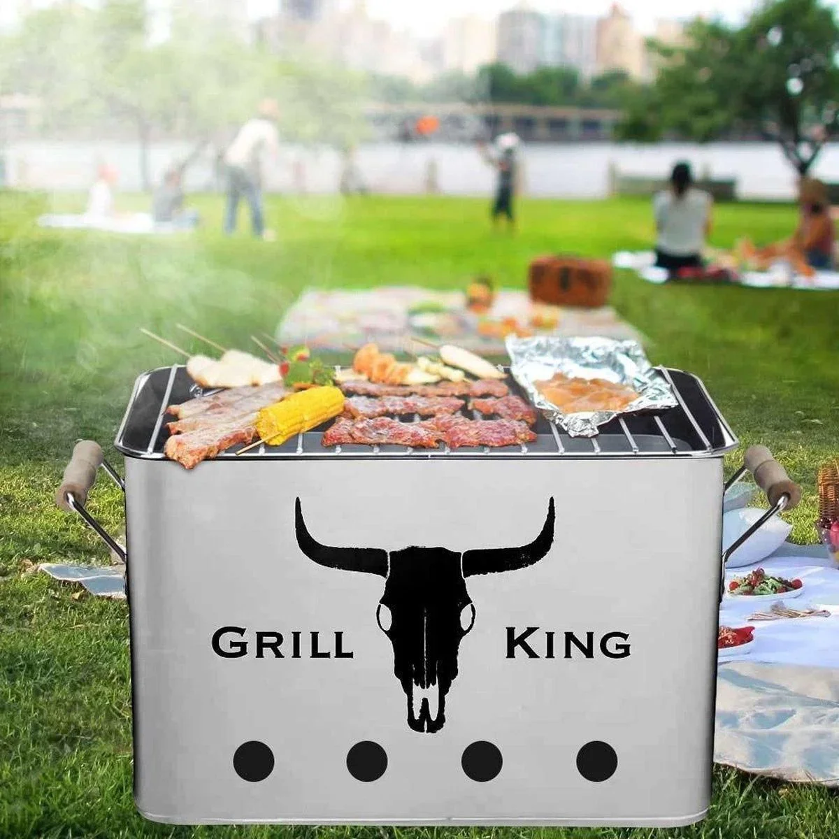Grill King Holzkohlegrill Rectangle - Silber - 32x20x20 cm - 0