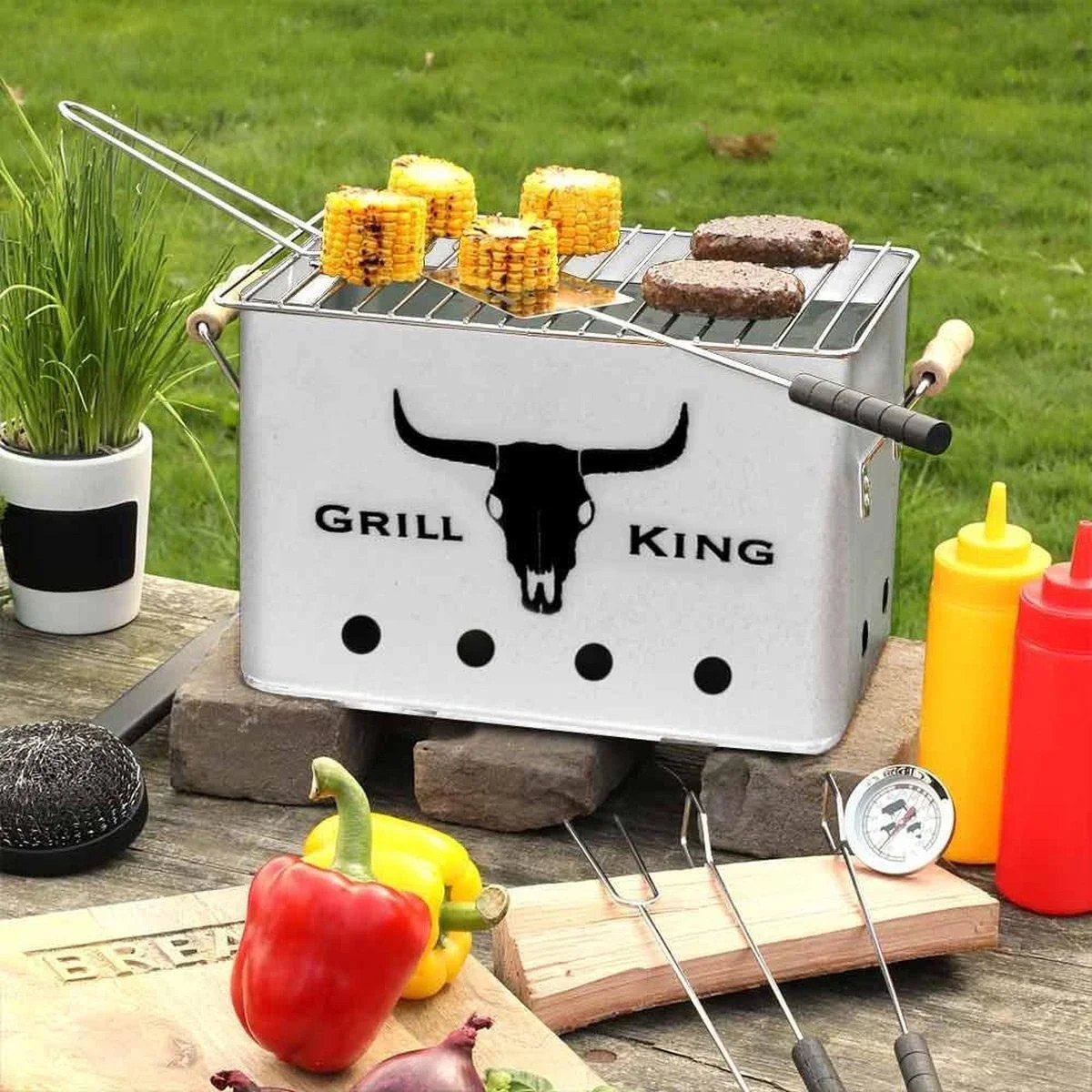 Grill King Holzkohlegrill Rectangle - Silber - 32x20x20 cm - 1