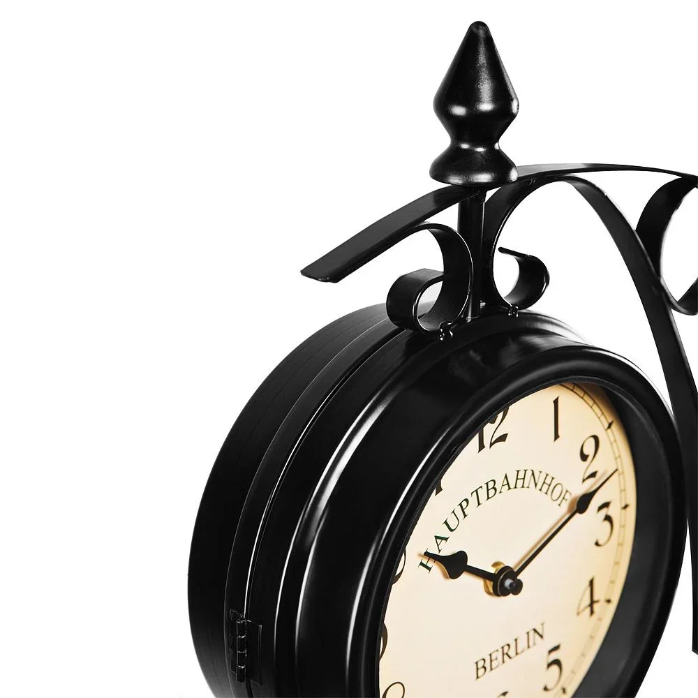 Retrolook Bahnhofsuhr doppelseitig schwarz - 0