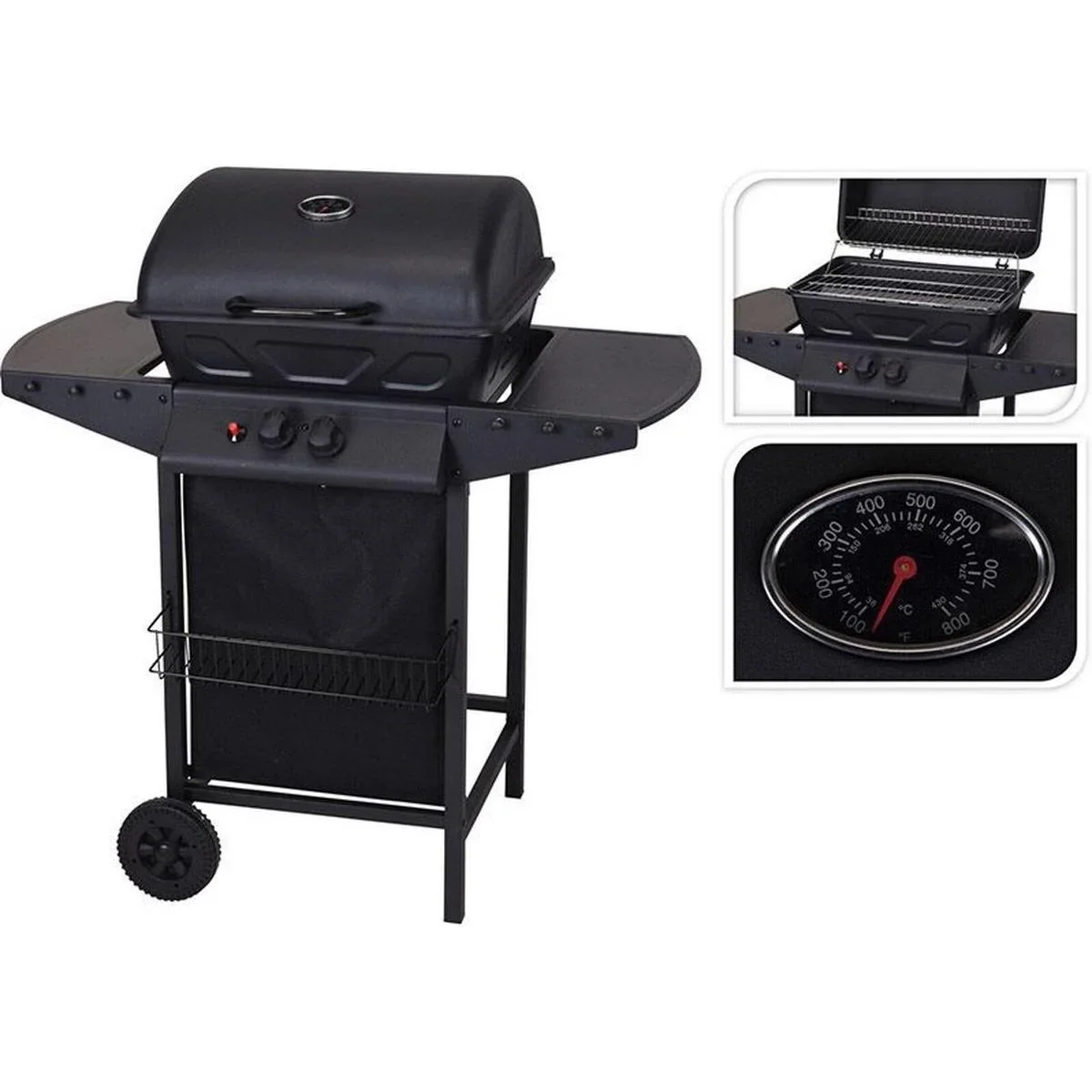Vargan Gasgrill mit Piezo - 2 Brenner - Grillfläche 48,5 x 37,5 cm - Edelstahl - schwarz - 0