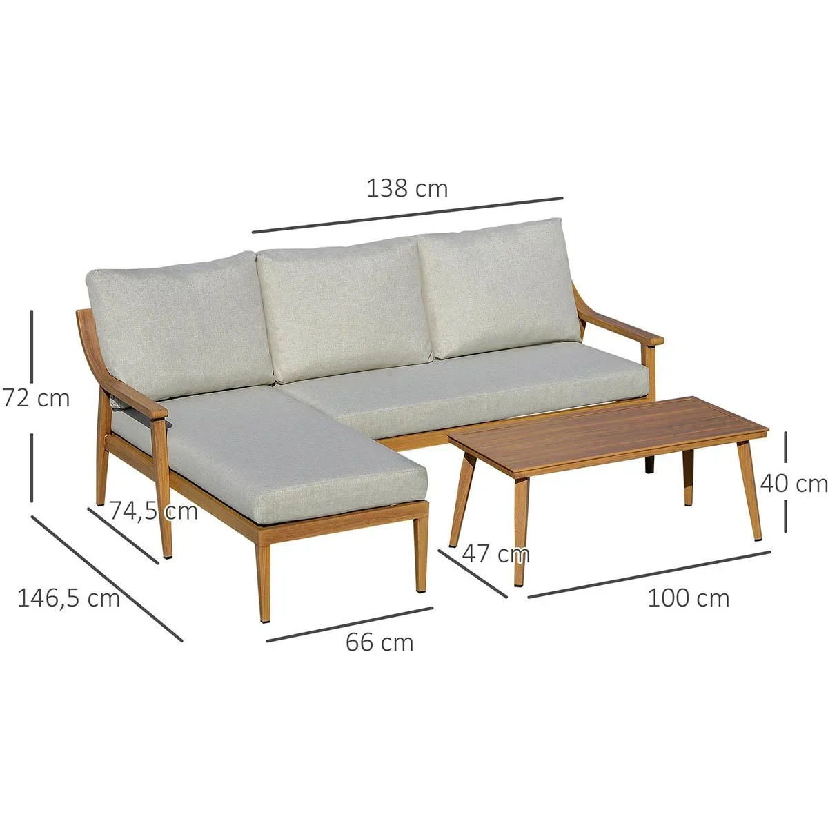 3-teiliges Gartenmöbel-Set mit Chaiselongue und Beistelltisch khaki - 0