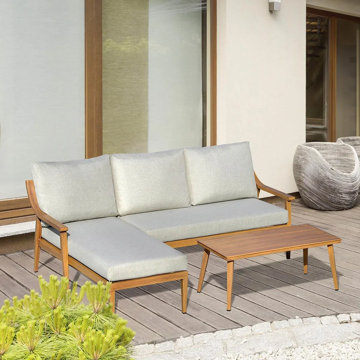 3-teiliges Gartenmöbel-Set mit Chaiselongue und Beistelltisch khaki - 1