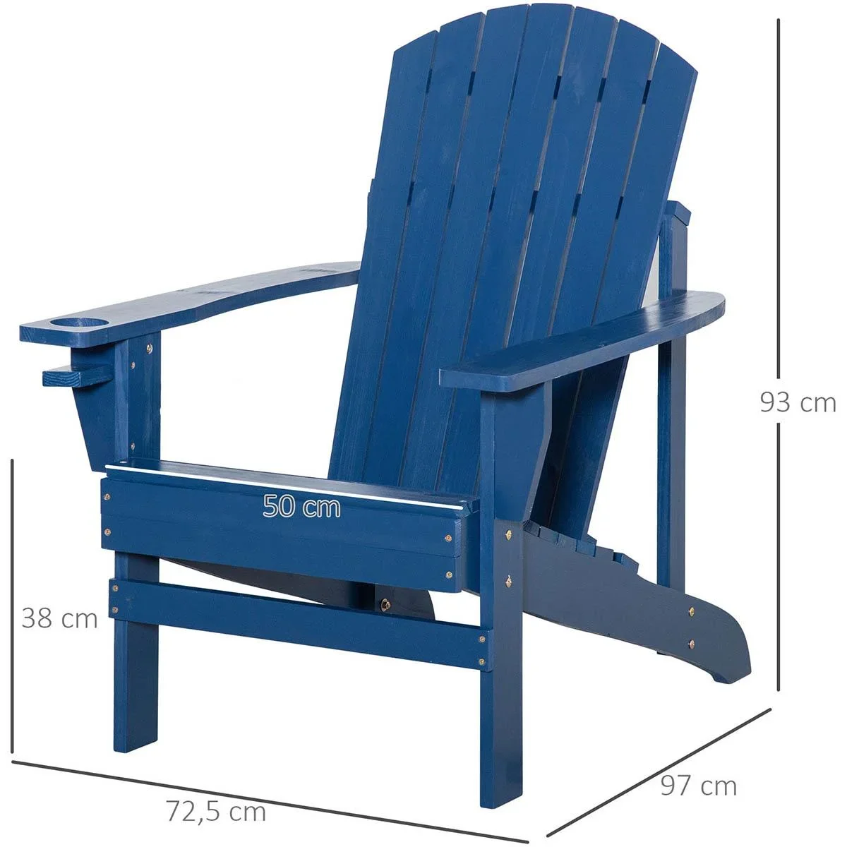 Gartenstuhl mit Becherhalter - Holz - Blau - 97 x 72,5 x 93 cm - 1