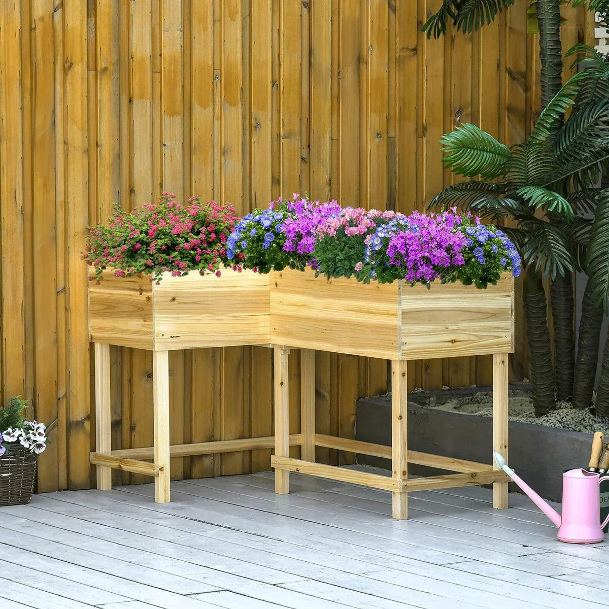 Hochbeet Holz Pflanzkasten mit Bewässerungssystem Vliesstoff Blumenkasten Blumentopf Kräuterbeet Natur 121 x 91 x 81 cm - 0