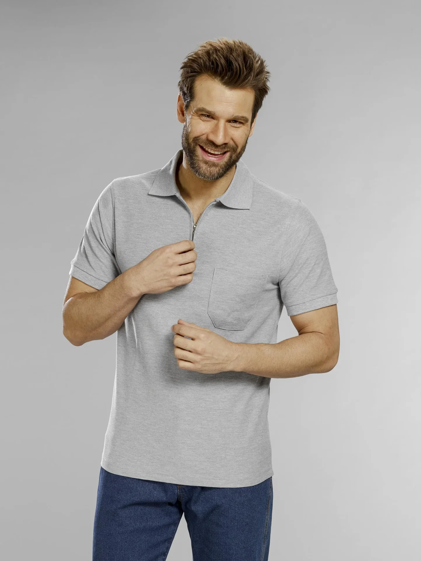 Poloshirt mit Reißverschluss, silber, Gr. XXL - 1