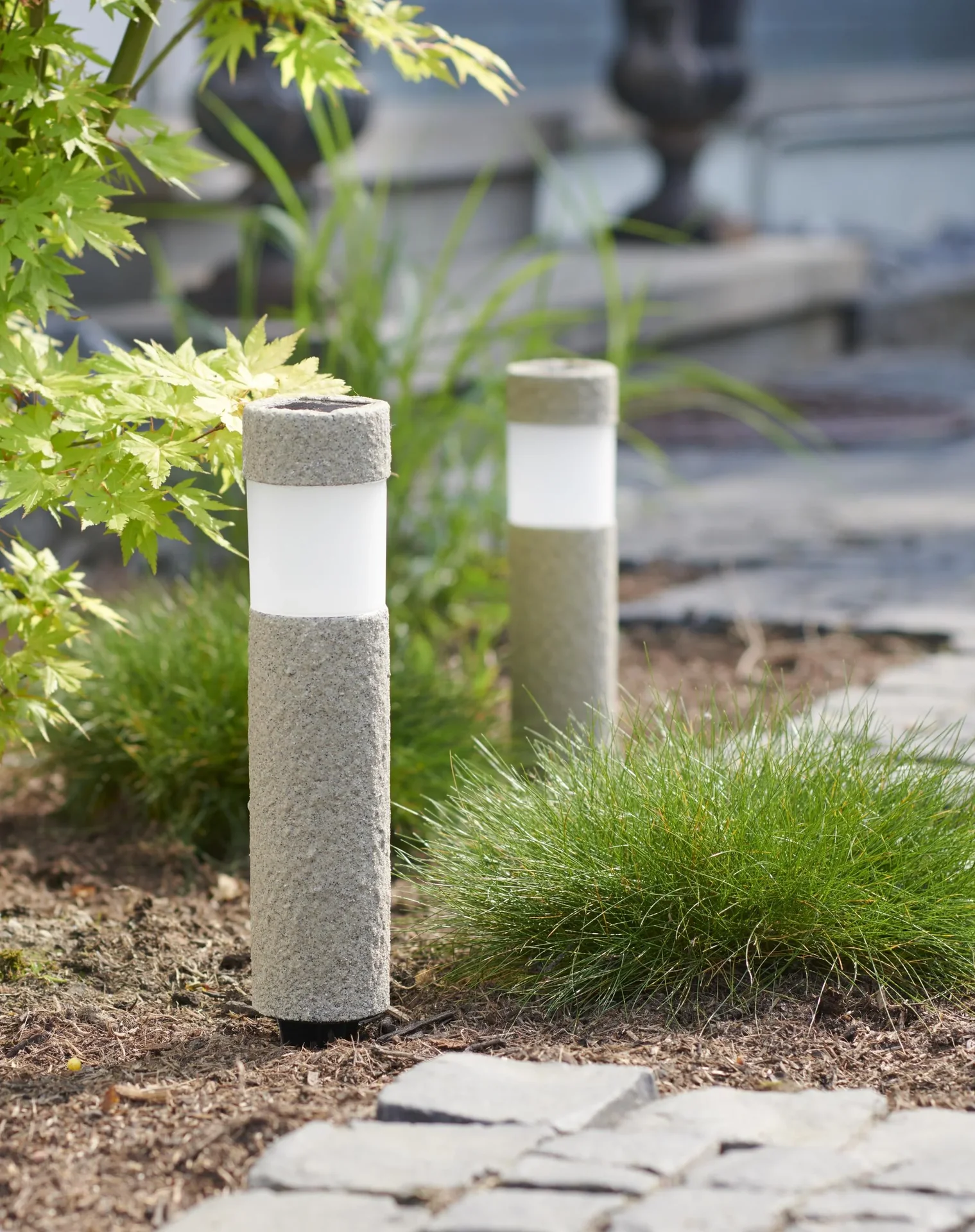 2er Set Solar Pollerleuchten in Steinoptik - 2