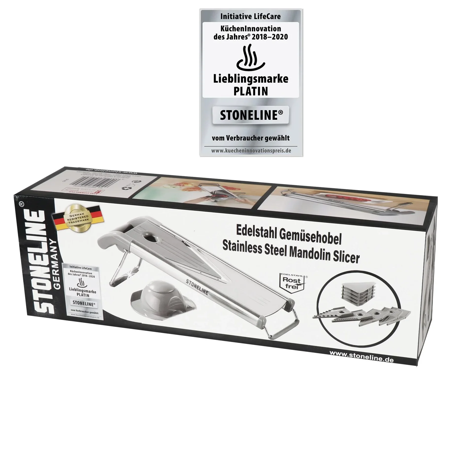 V-Hobel - Gemüsehobel mit Edelstahlklinge in V-Form, 5 Schneideinsätze, 9-teilig - 5