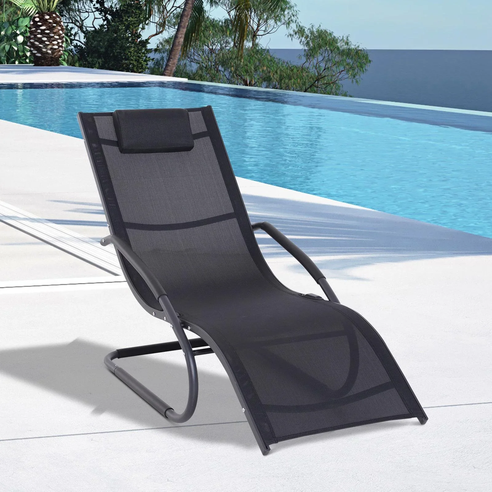 Gartenliege Sonnenliege Stoffliege mit Kissen Relaxliege ergonomisch wetterbeständig Aluminium Schwarz 150 x 63 x 89 cm - 3