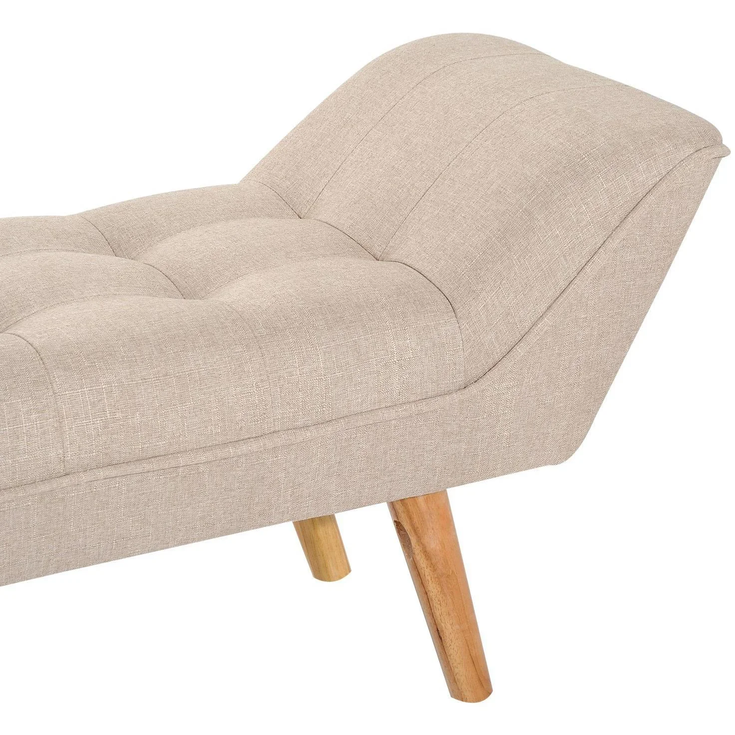 Polsterbank Retro Sitzbank Leinen Holzfüße Beige - 2