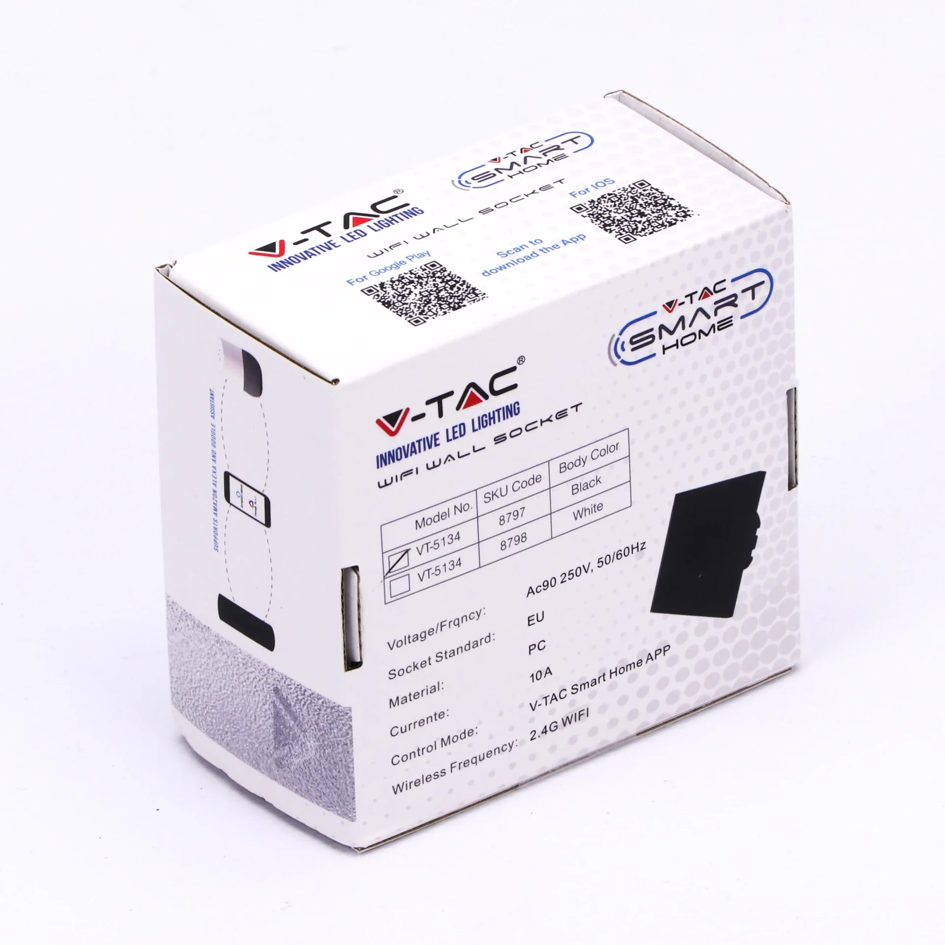Smarthome VT-5134 WiFi-Wandsteckdose - schwarz - 10A - 2200W - Funktioniert mit Amazon Alexa und Google Home Assistant - 2