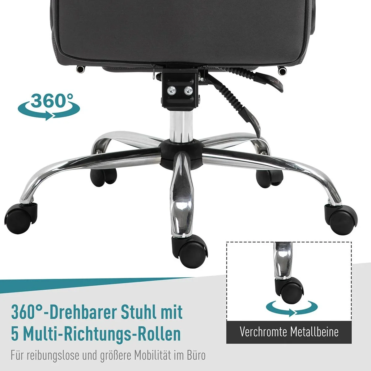Bürostuhl mit Fußstütze&verstellbarer Kopfstütze, Ergonomisch höhenverstellbar, Grau, 62 x 64,5 x 120-135 cm - 0