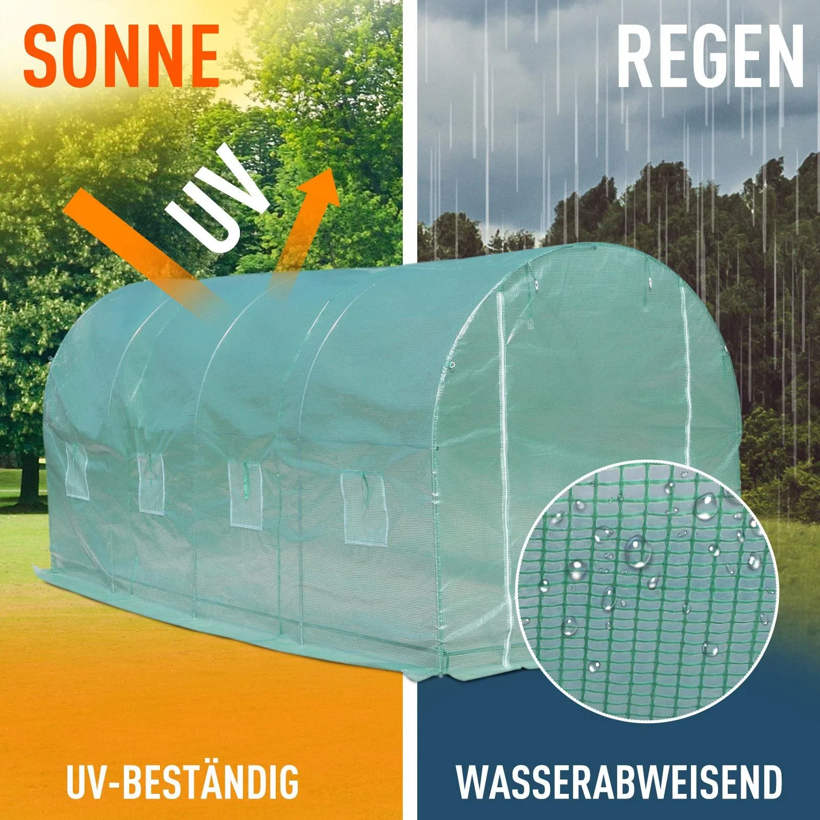 Foliengewächshaus Tomatengewächshaus Treibhaus 8 Fenster PE + Stahl Grün 500 x 200 x 210 cm - 1