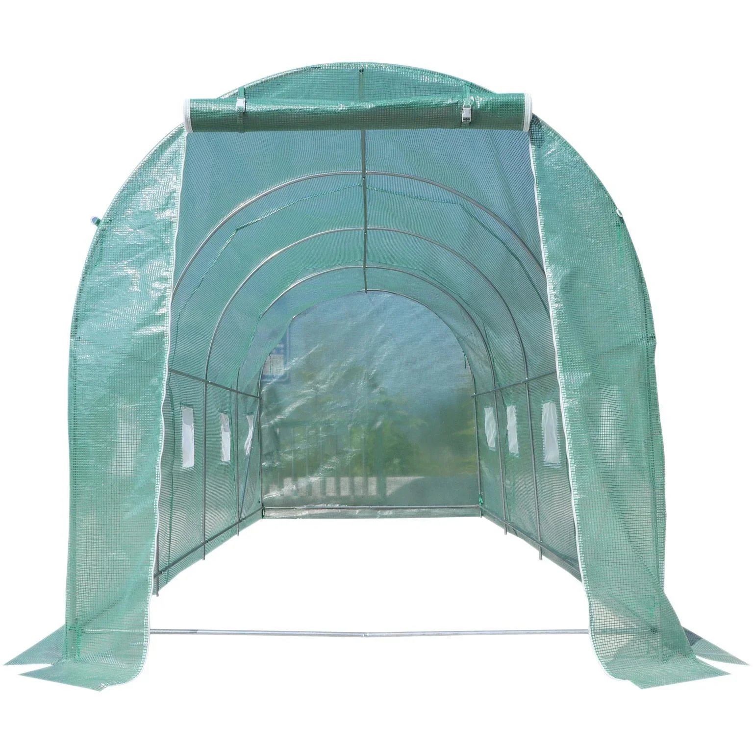 Foliengewächshaus Tomatengewächshaus Treibhaus 8 Fenster PE + Stahl Grün 500 x 200 x 210 cm - 2