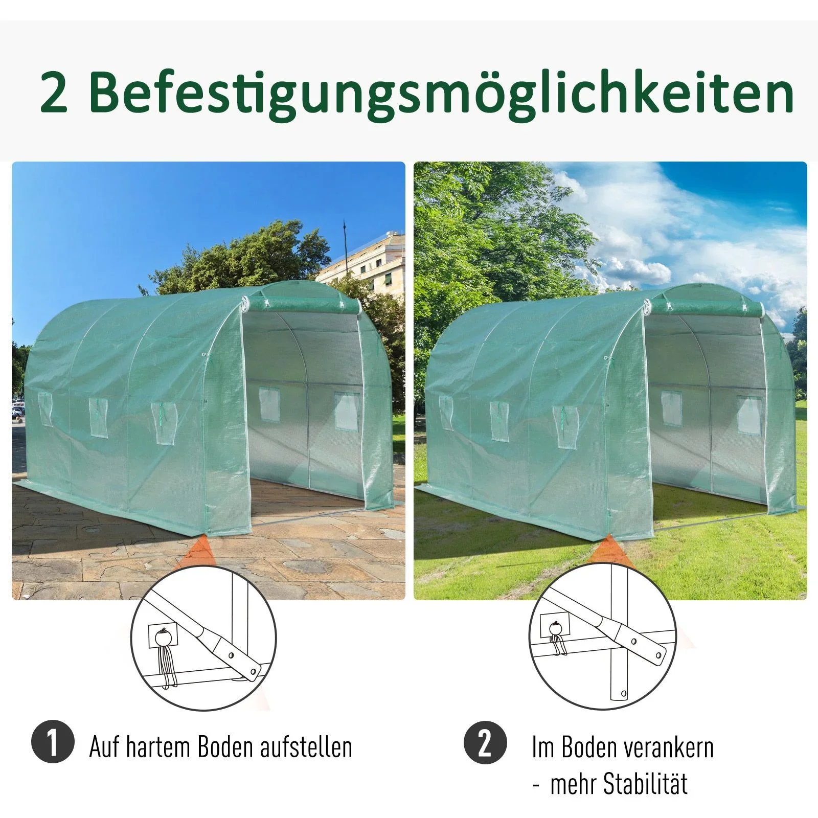 Foliengewächshaus Tomatengewächshaus Treibhaus 8 Fenster PE + Stahl Grün 500 x 200 x 210 cm - 3