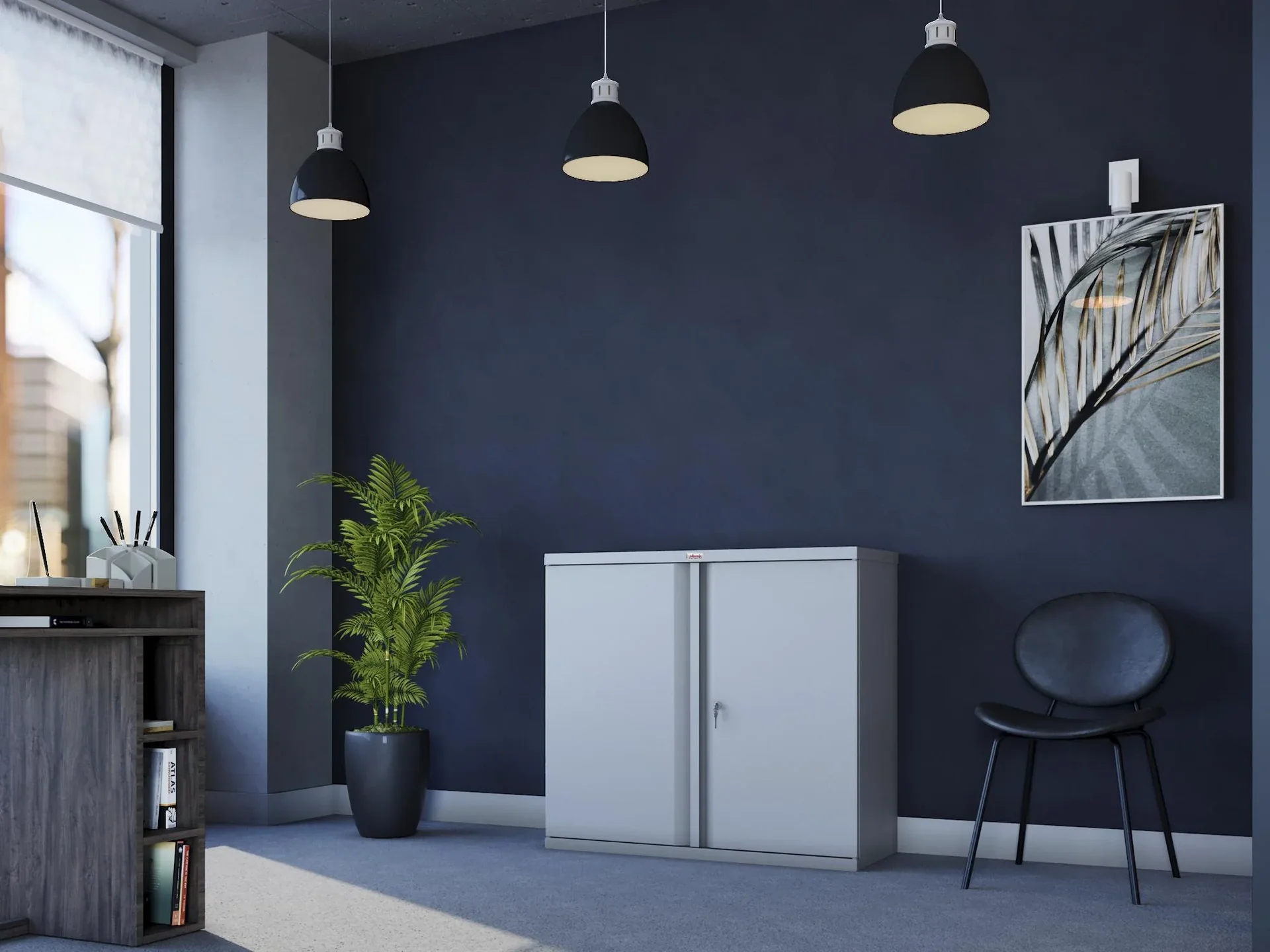 Aufbewahrungsschrank SCL-Serie aus Stahl mit 2 Türen und 1 Regal mit Schlüsselschloss, grau - 1