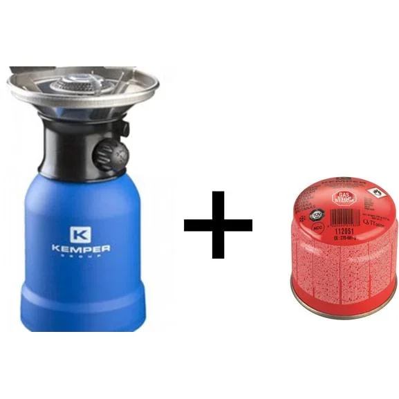 Gaskocher mit Windschutz und Piezozündung 1200 Watt Blau mit Gastank - 1