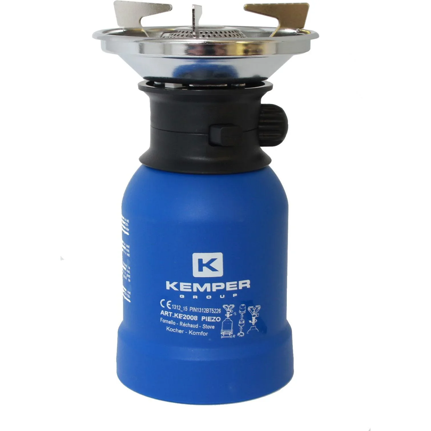 Gaskocher mit Windschutz und Piezozündung 1200 Watt Blau mit Gastank - 2