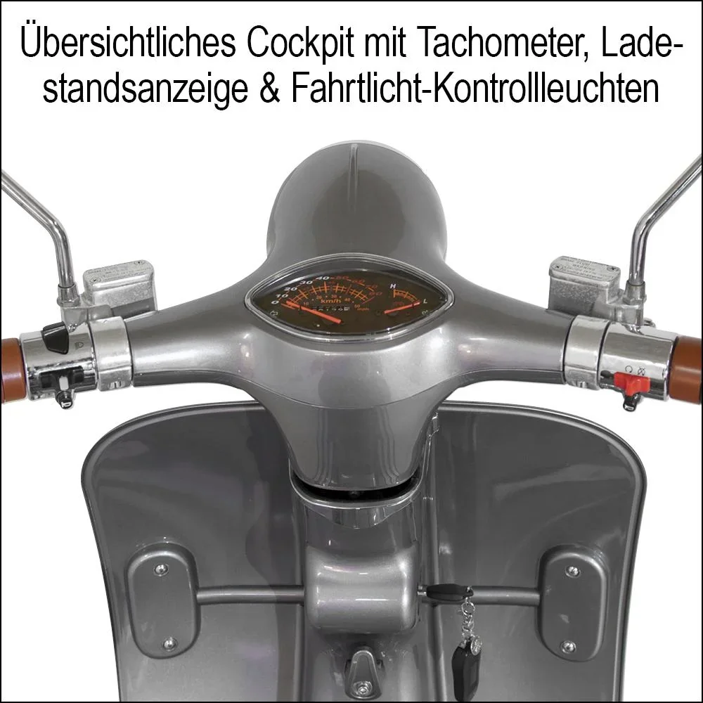 Retro E-Roller "Sizilia" 45 km/h mit Doppelakku anthrazit - 4