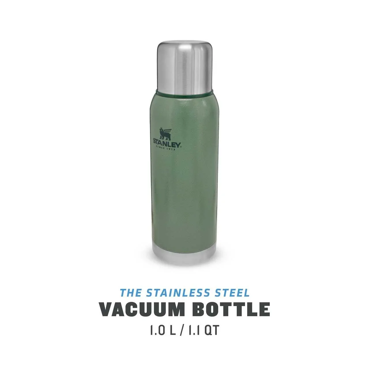 Adventure Vakuum-Flasche, 1,0 l, Edelstahl, Hammertone grün, Vakuum-Isolation, isolierter Trinkbecher - 0