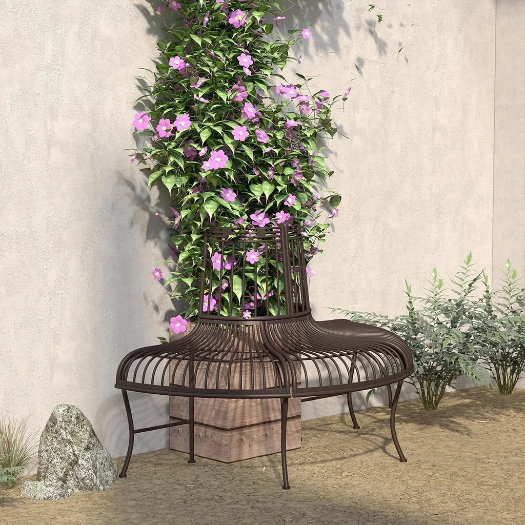 Metall-Baumbank halbrunde Gartenbank Parksitz für Ø37cm Baumstämme 135 x 70 x 85 cm