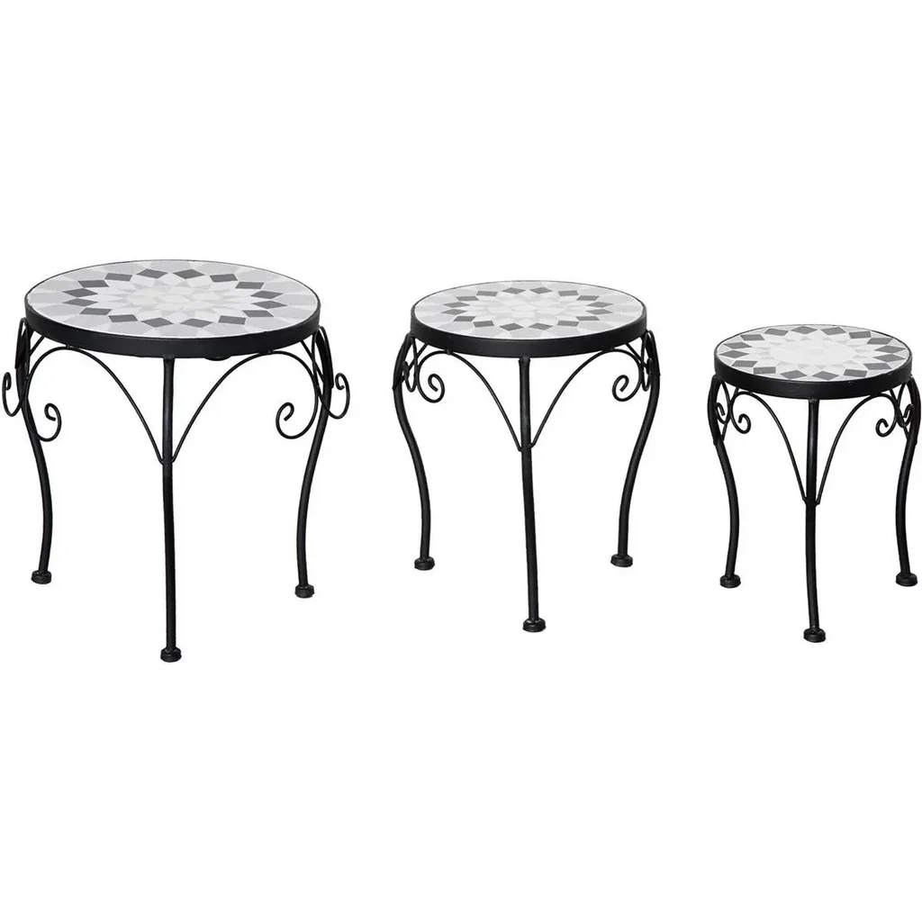 Pflanzentische Metall mit Keramikplatte Retro-Look Höhen 27, 31, 35 cm