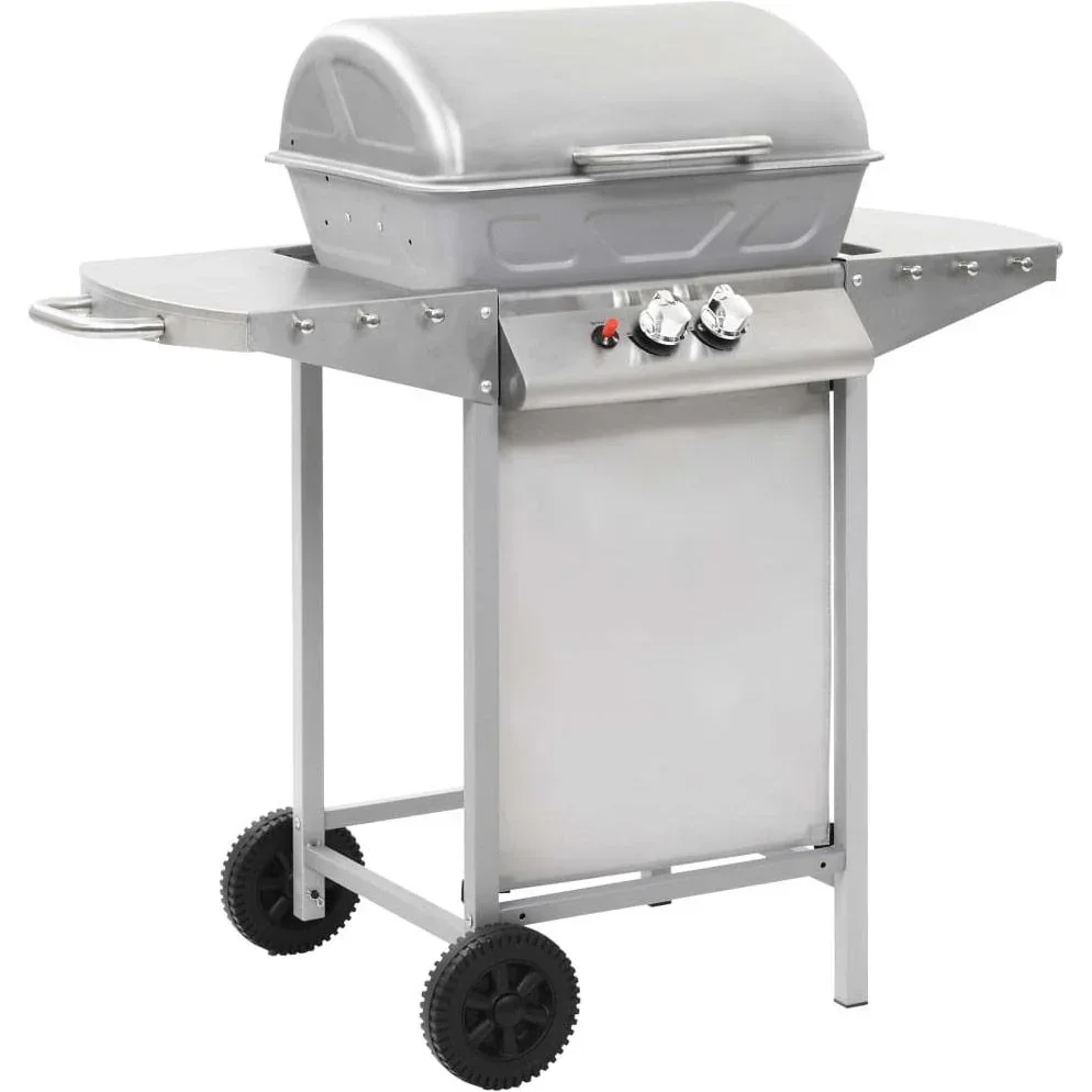 Gasgrill und Grill mit 2 Kochzonen aus Edelstahl silber