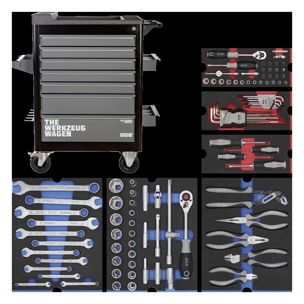 Werkstattwagen - 7 Schubladen, bestückt mit 6 Modulen, 103-teilig