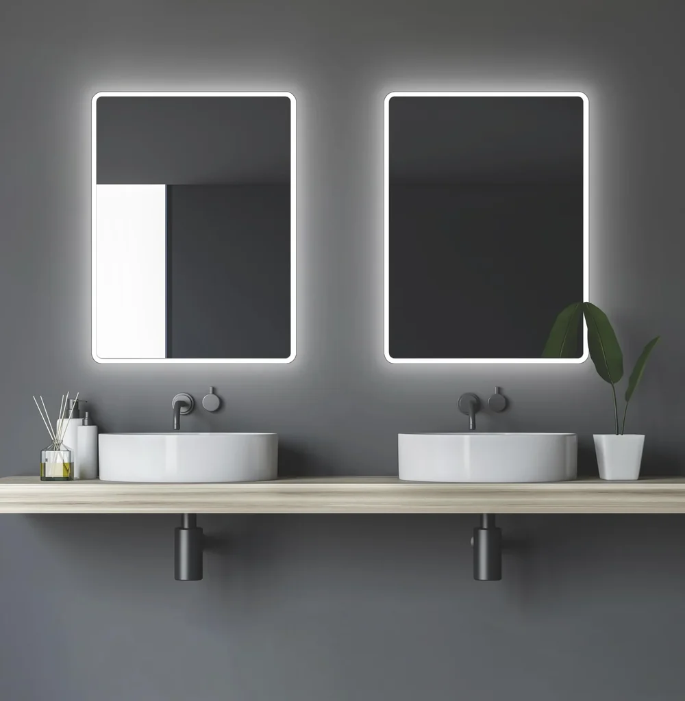Badezimmerspiegel mit Beleuchtung, "Moon" - 180 x 70 cm - mit umlaufenden Raumlicht - Lichtfarbe neutralweiß