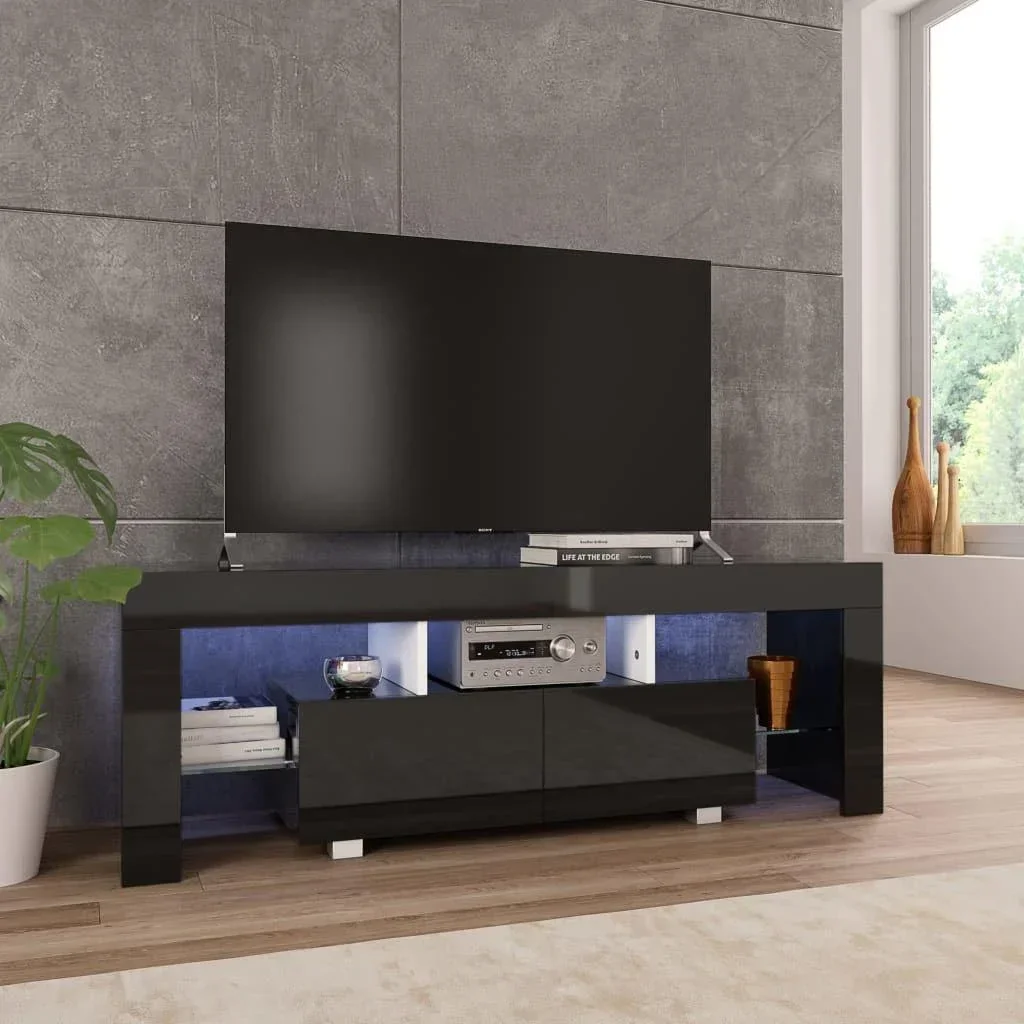 TV-Schrank mit LED-Lampe 130x35x45 cm Hochglanz schwarz