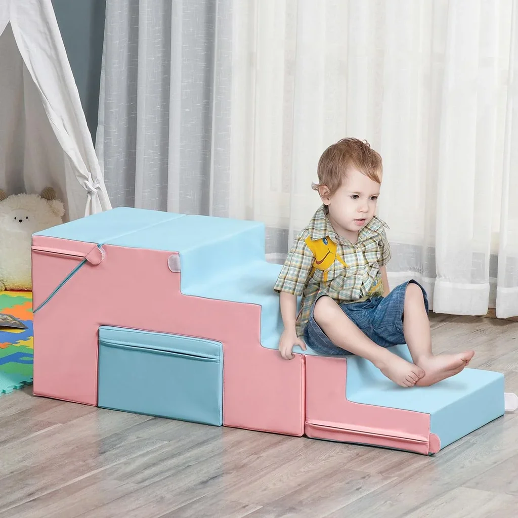 Bausteinset 2er-Set Bausteine Tisch- und Stuhlset Rutsche rekonfigurierbares Design Bauspielzeug Schaumstoffblöcke für 1