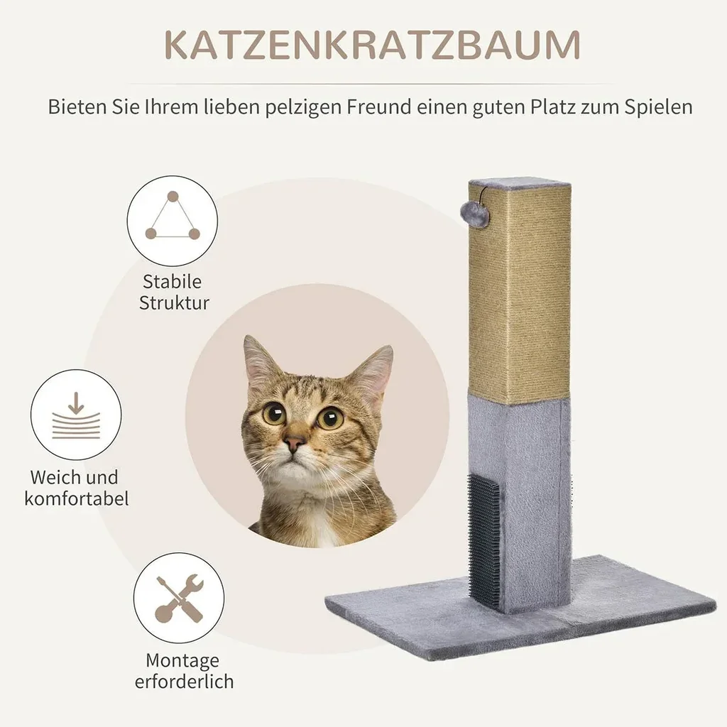 Kratzstamm für Katzen Kratzsäule 79H cm Katzenbaum mit Juteseil Katzenkratzbaum Kratzbaum Spielbaum inklusive Spielzeug