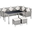 5-tlg. Gartenmöbel Set, Rattan Sitzgruppe mit Fußhocker, Metall, Grau, 134 x 60 x 75 cm