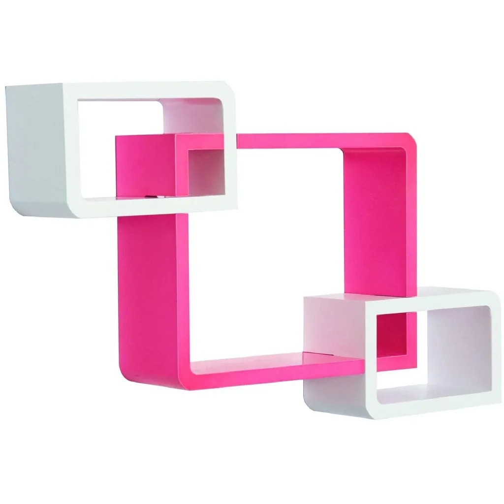 Wandregal Hängeregal mit 3 Fächern MDF Rosa+Weiß