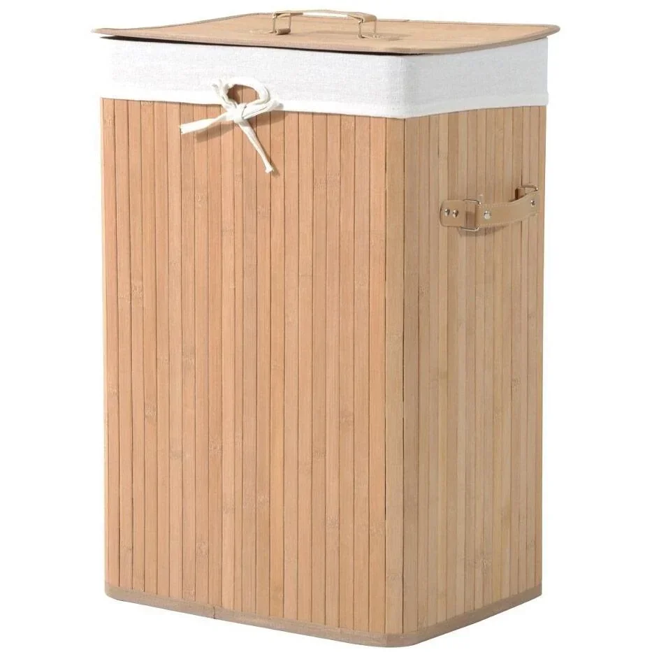 Wäschekorb Wäschebox 72L Bambus Eckig natur