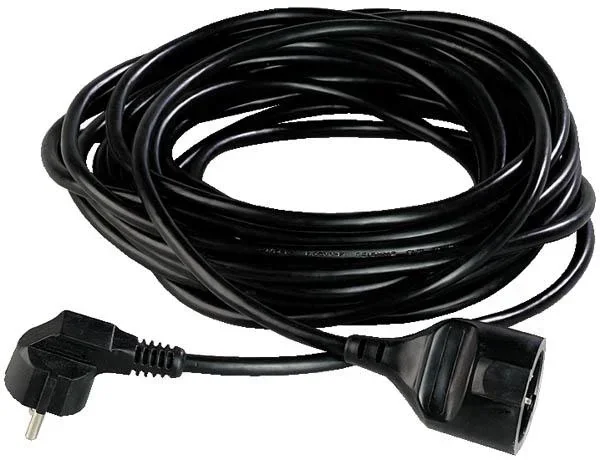 Verlängerungskabel 10m schwarz, mit Winkelstecker, PVC, für Innen