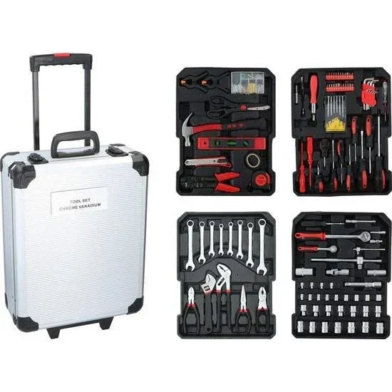 Handwerkzeugsatz - 187 Stück - im Aluminium-Rollkoffer - CRV