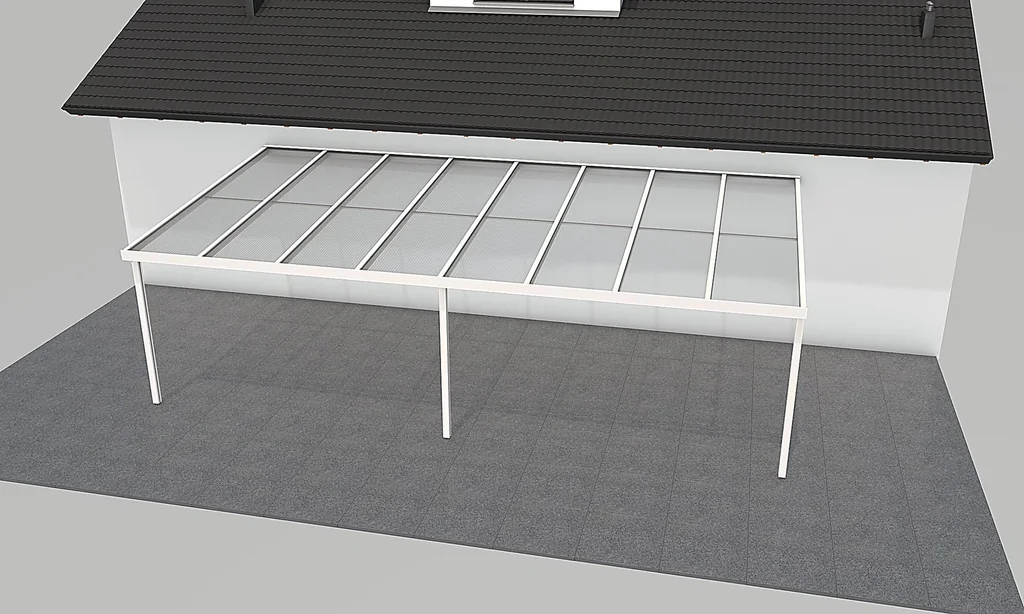 Terrassendach Premium, weiß, 8125 x 4060 mm - Acryl Stegplatten 16mm, klar