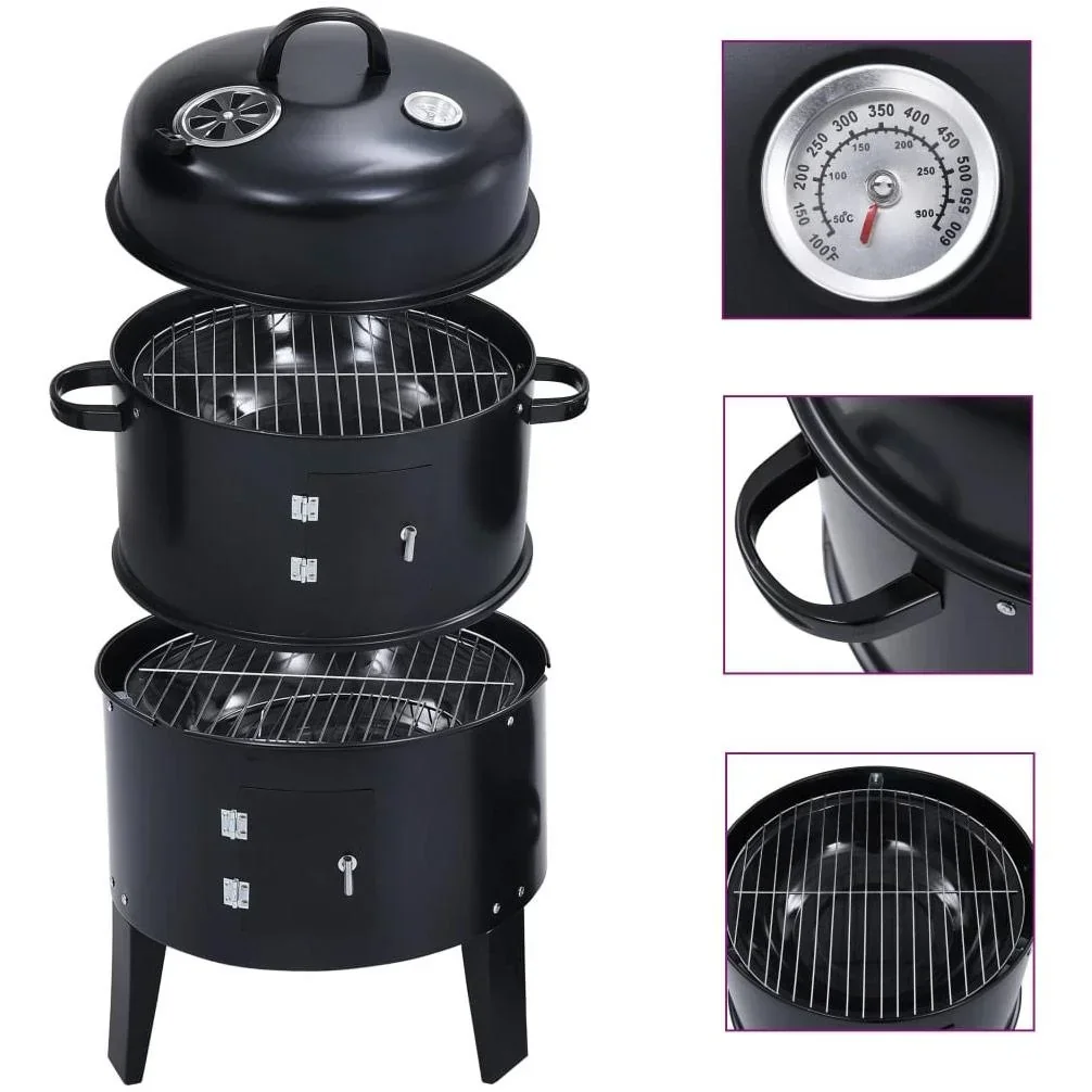 Holzkohle-Smoker-Grill 3-in-1 40x80 cm