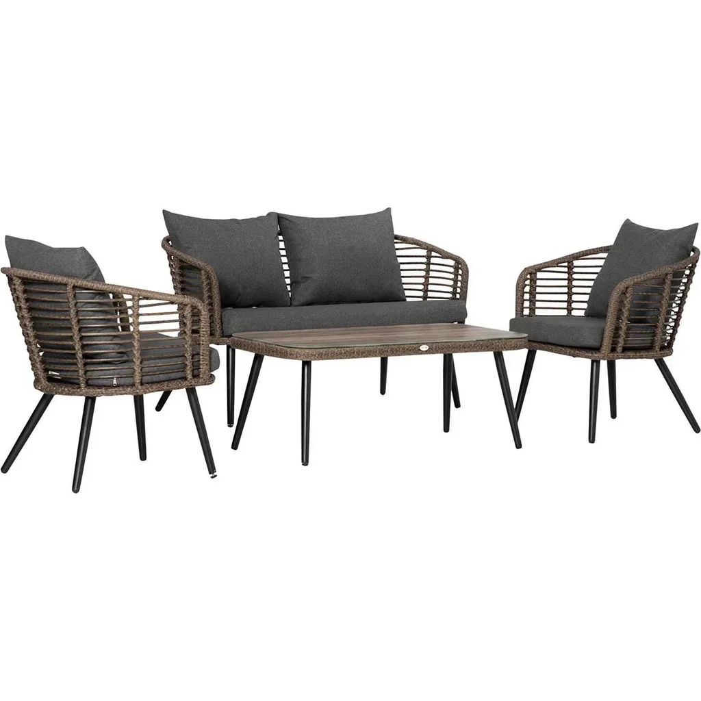 Polyrattan Gartenmöbel Set 4-teiliges Rattensofa-Set Sitzgruppe Sitzgarnitur für Pause Lounge Teetisch mit Sofa Kissen S
