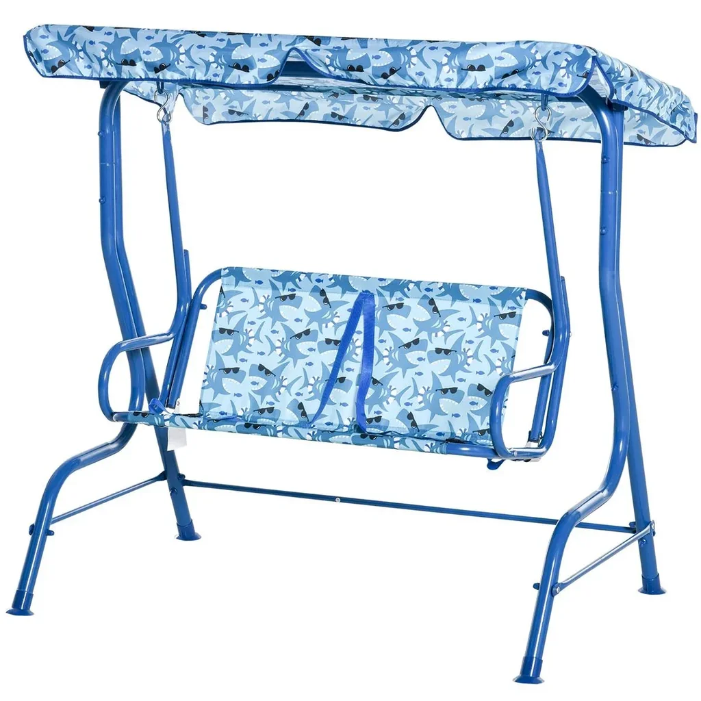 Kinder Hollywoodschaukel Kinderschaukel mit Sonnendach 2-Sitzer Gartenschaukel für 3-6 Jahre Metall Blau 110L x 70B x 11
