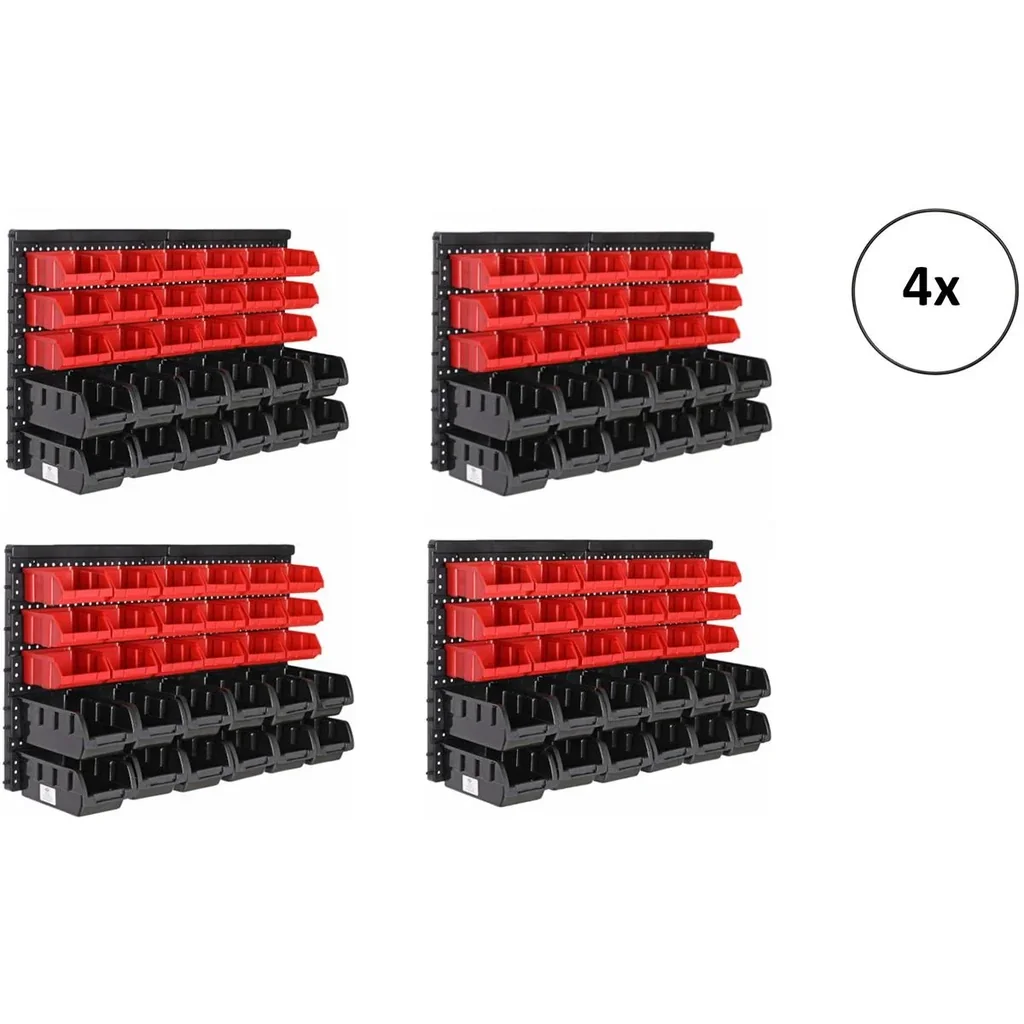 4x Werkzeugregal mit Stapelboxen 32 Stück - 2 Wandplatten von 32x38x2 cm