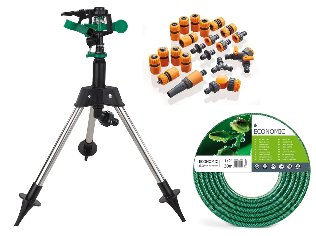 Gartenschlauch + Schlauchverbinder Set + Rasenregner