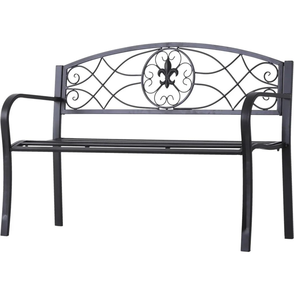2-Sitzer Sitzbank Gartenbank mit Armlehne Metallbank Landhausstil Metall Schwarz 128 x 50 x 91 cm