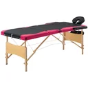Klappbarer Massagetisch mit 3 Zonen aus Holz, schwarz und rosa