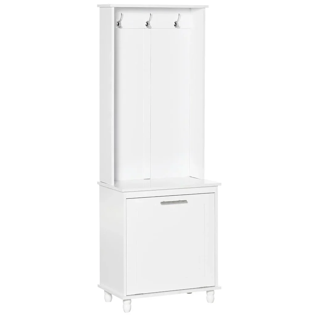 Garderobenständer Kleiderständer mit 3 Haken 4 Einlegeböden Schuhen Taschen Mäntel 2 in 1 Flur Wohnzimmer Weiß 60 x 35 x