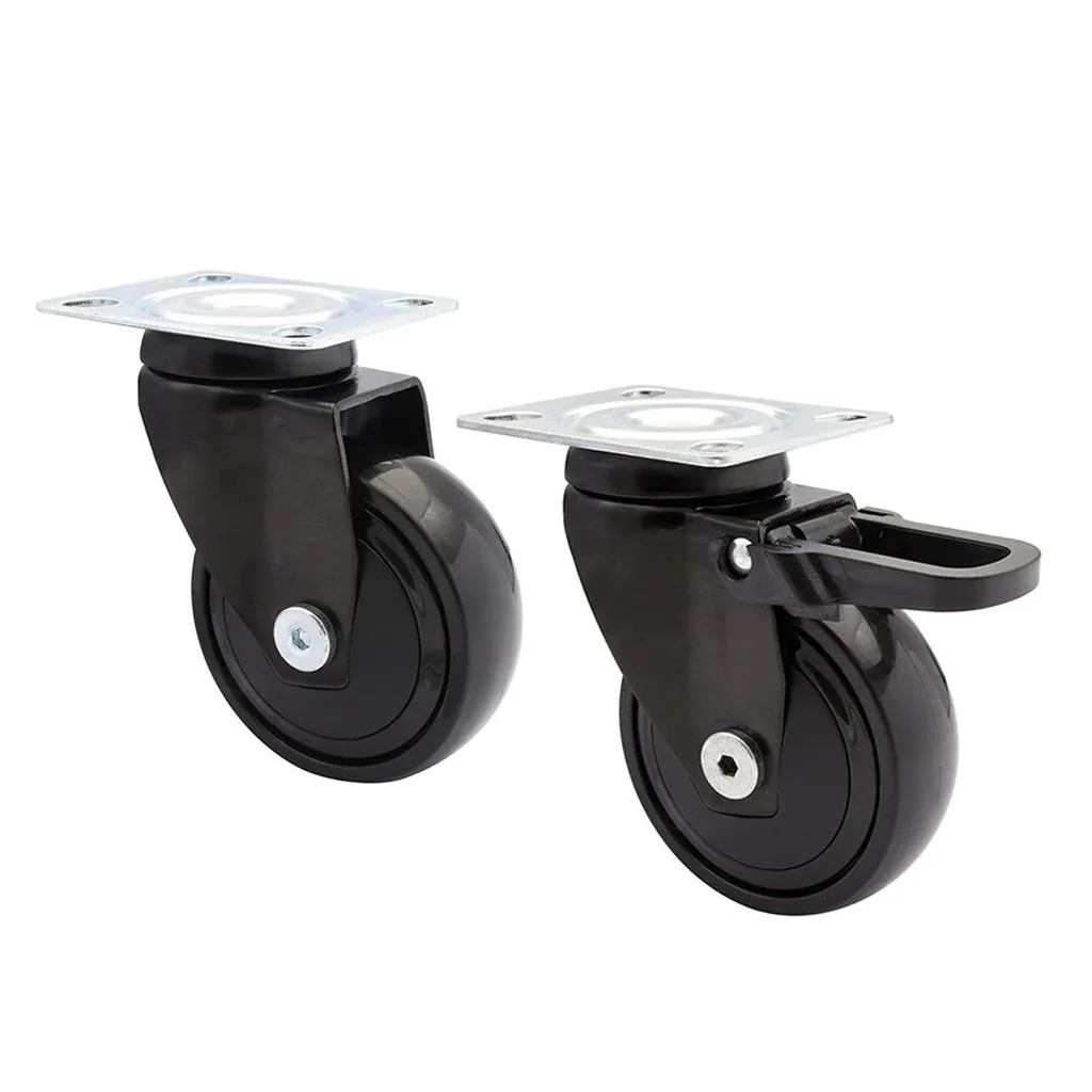 Design 3C Lenkrollen 4 teiliges Set - Ø 75 mm, soft, schwarz, 2 Rollen mit & 2 ohne Feststeller, Tragkraft 75 kg / Rolle
