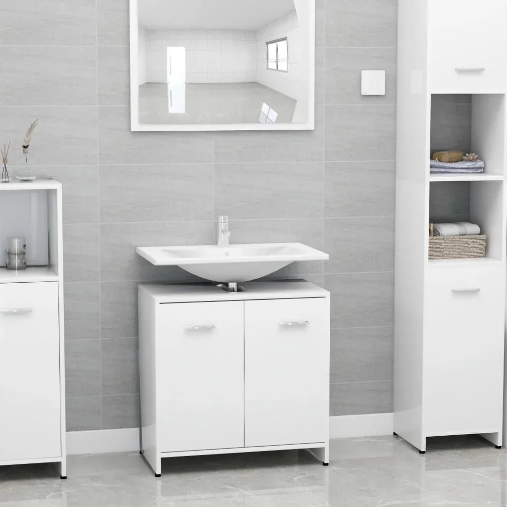Badschrank 60x33x58 cm Spanplatte Hochglanz weiß
