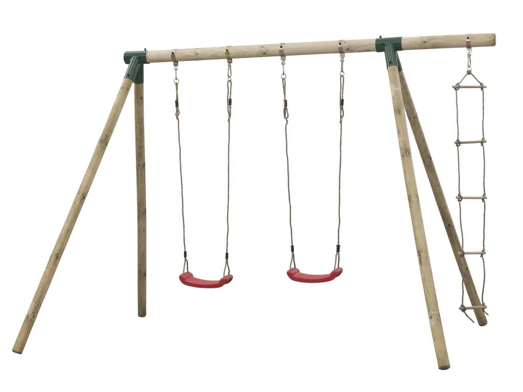 Doppelschaukel Charlotte Rundholz mit Strickleiter
