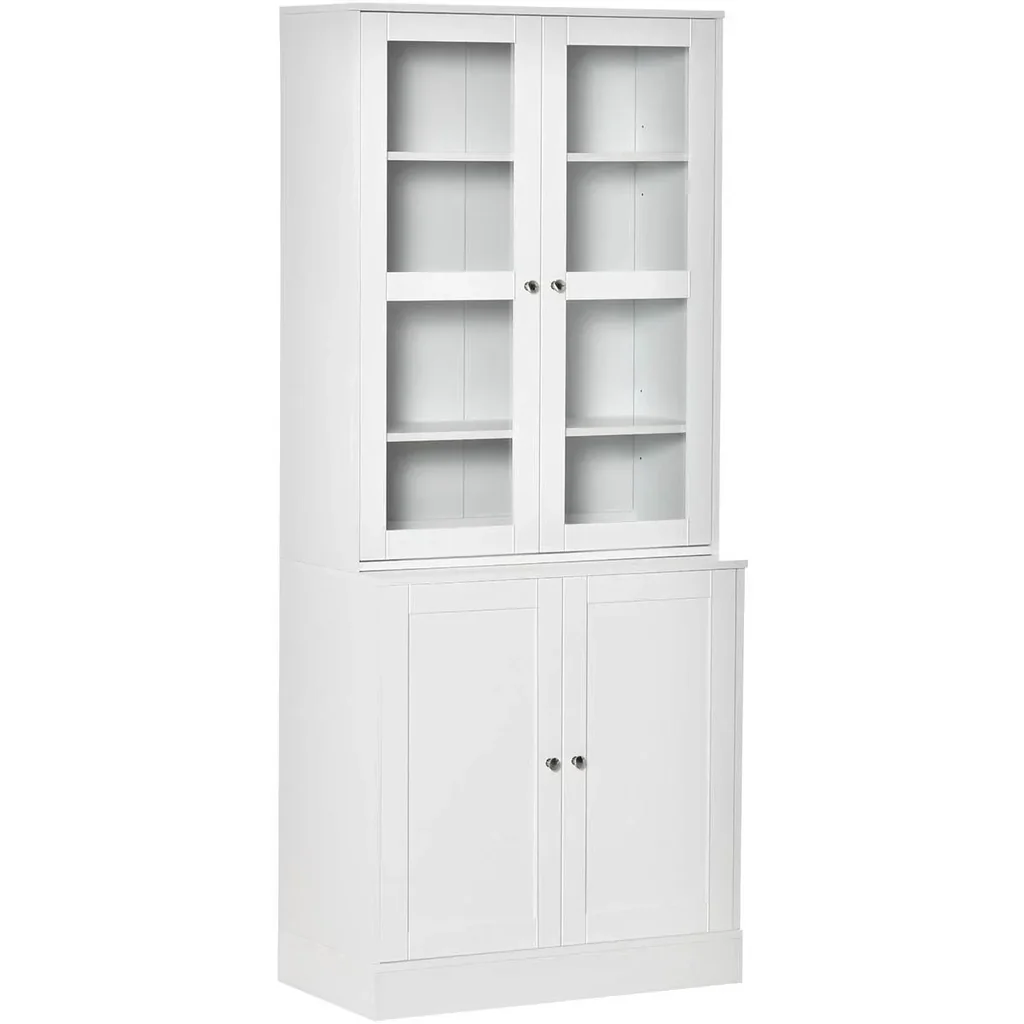 Bücherschrank 178,5 cm Hochschrank Vitrinenschrank mit Glastür 6 Fächern Küchenschrank für Wohnzimmer Büro Arbeitszimmer